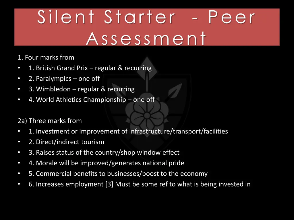 silent starter peer assessment