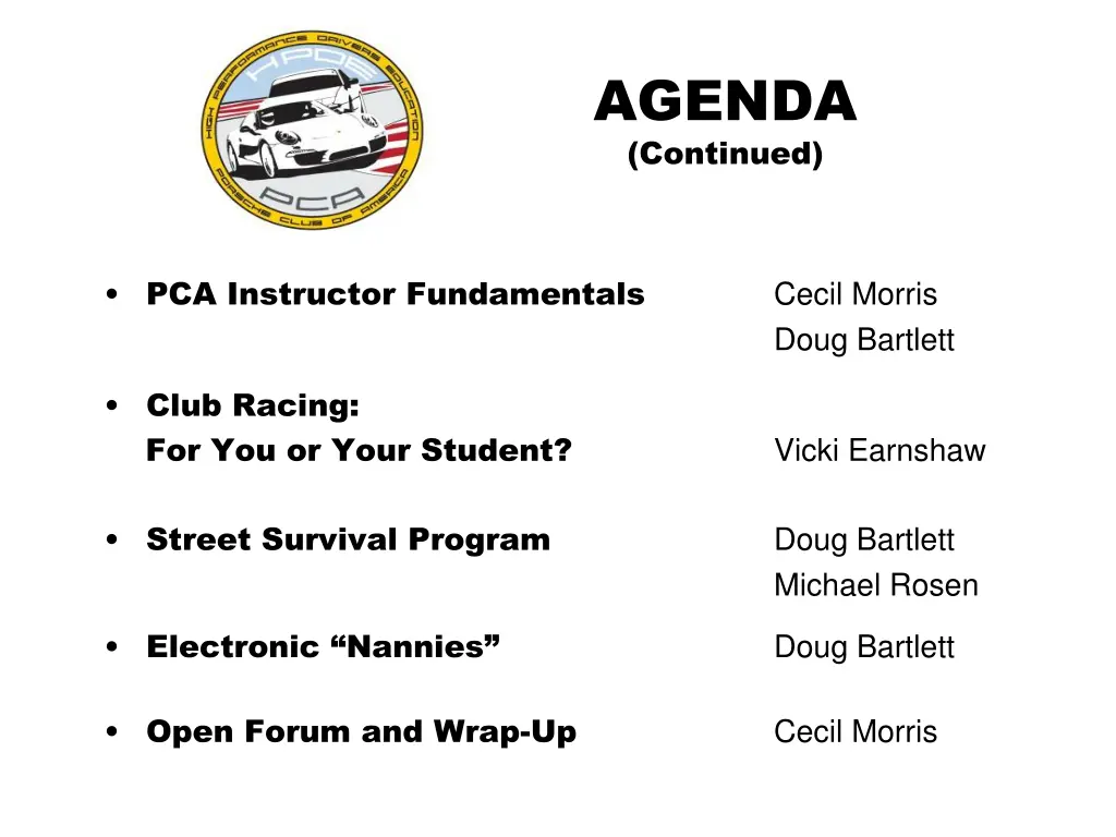 agenda continued