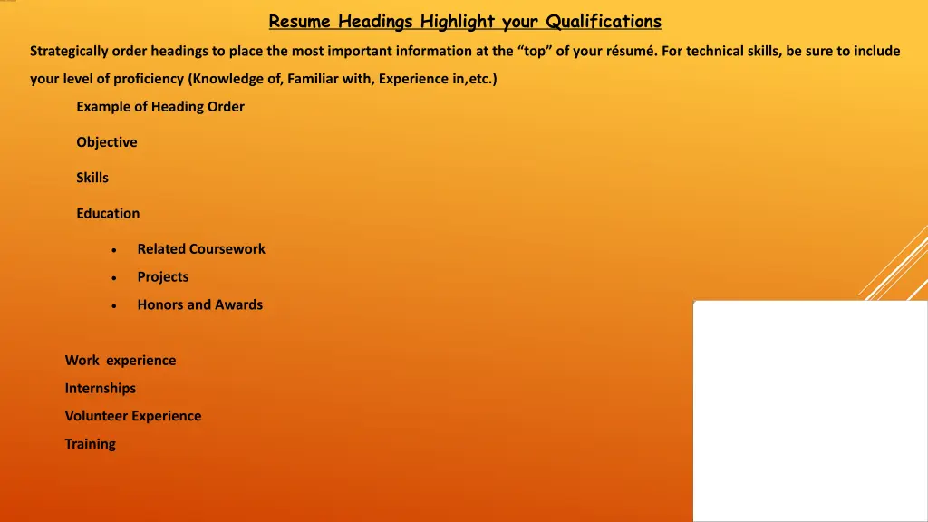 resume headings highlight your qualifications