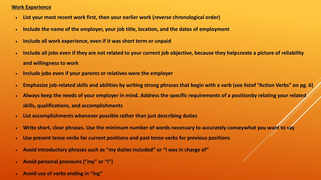 work experience