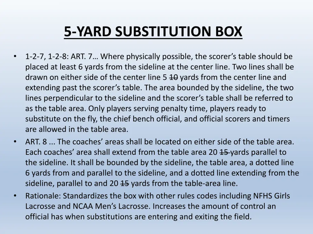 5 yard substitution box