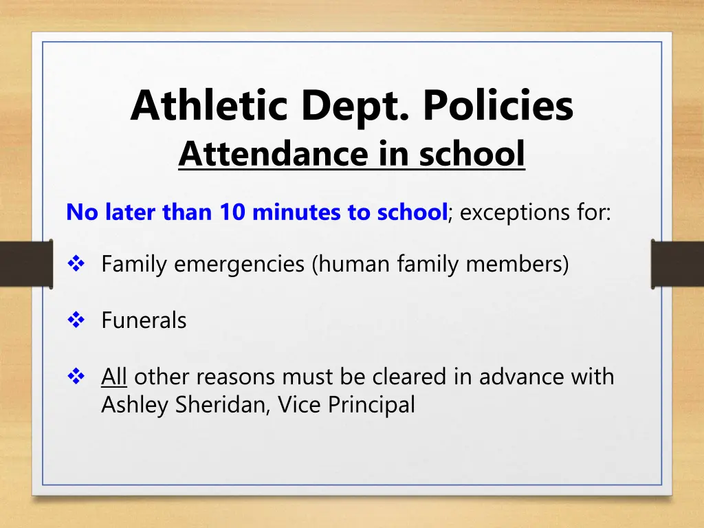 athletic dept policies attendance in school