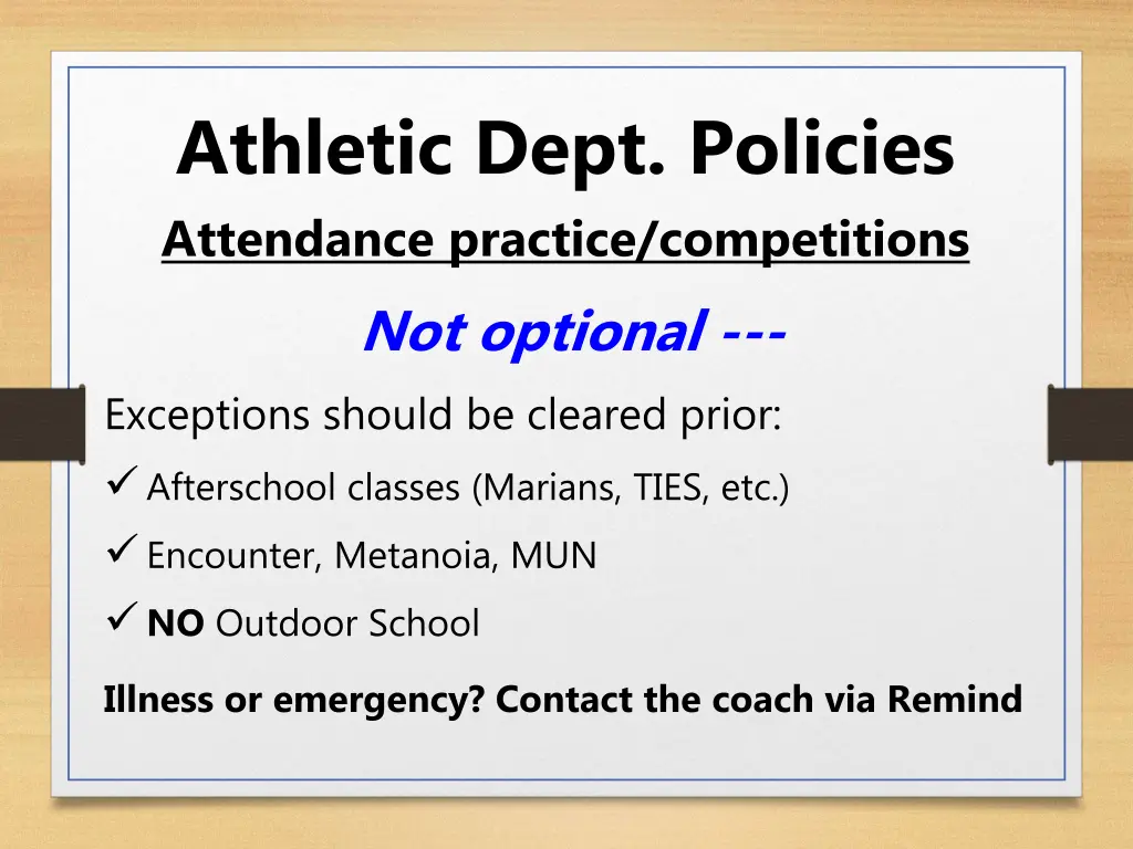 athletic dept policies attendance practice