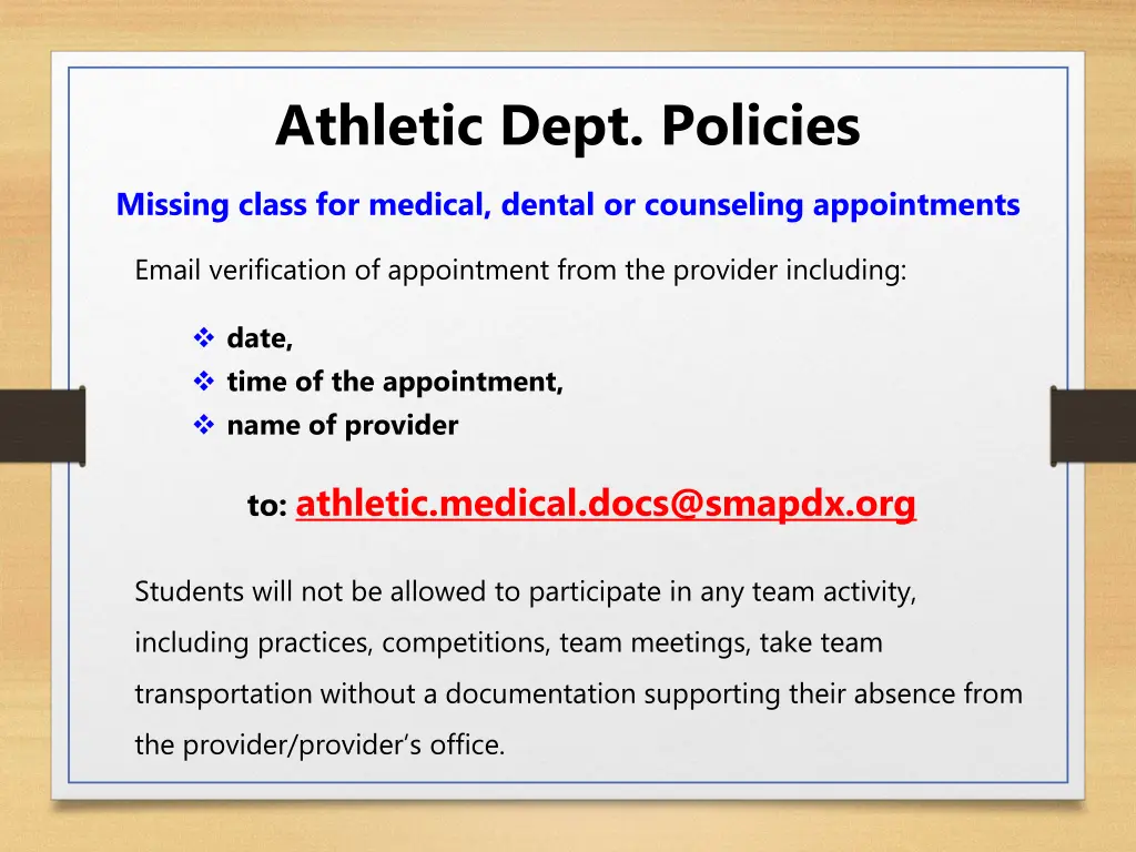 athletic dept policies
