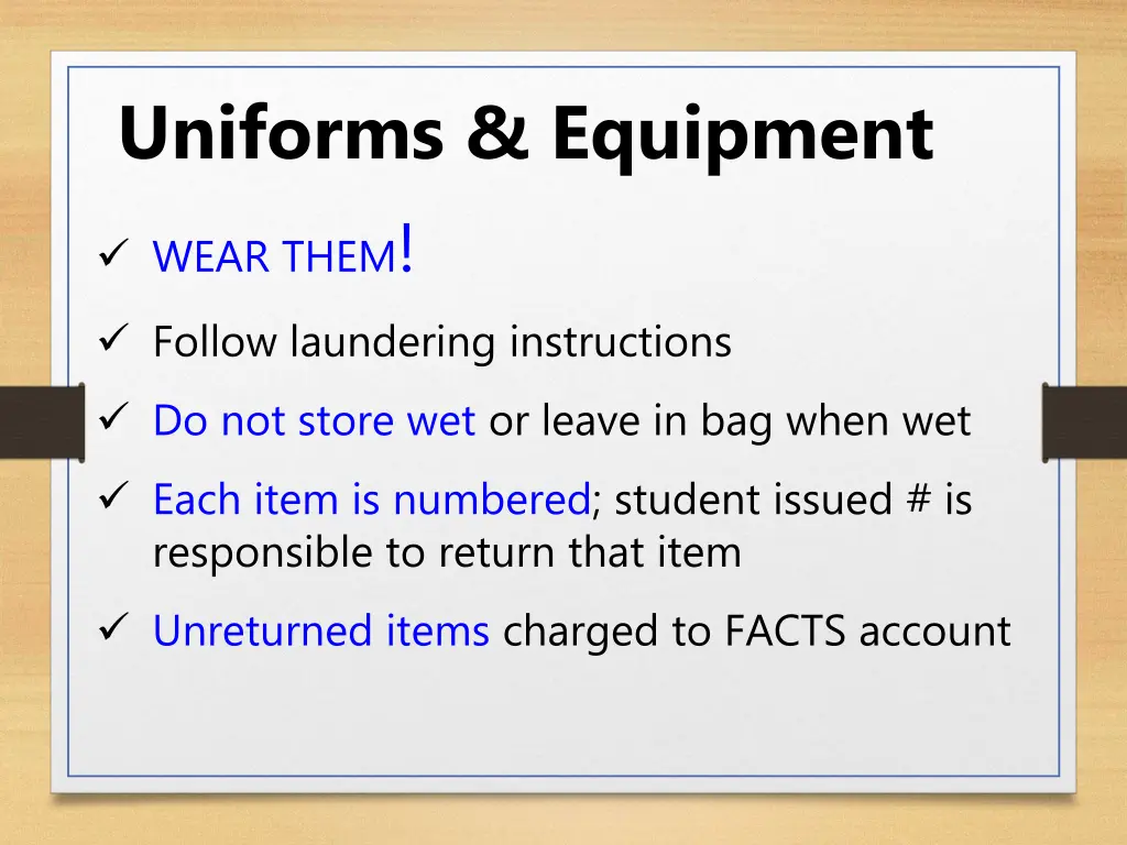 uniforms equipment wear them follow laundering