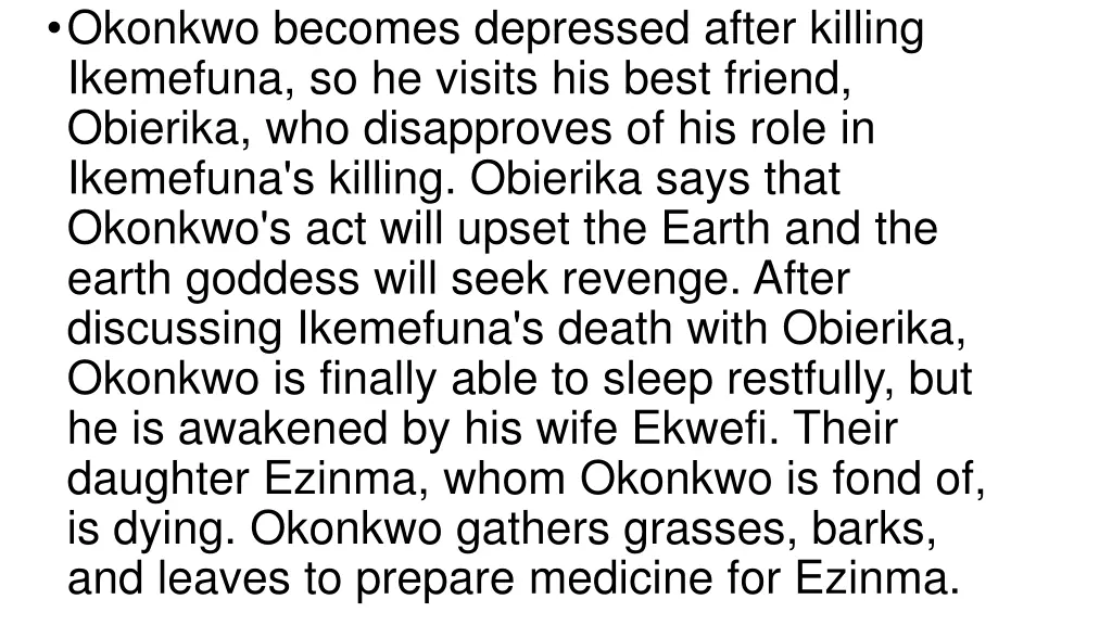 okonkwo becomes depressed after killing ikemefuna
