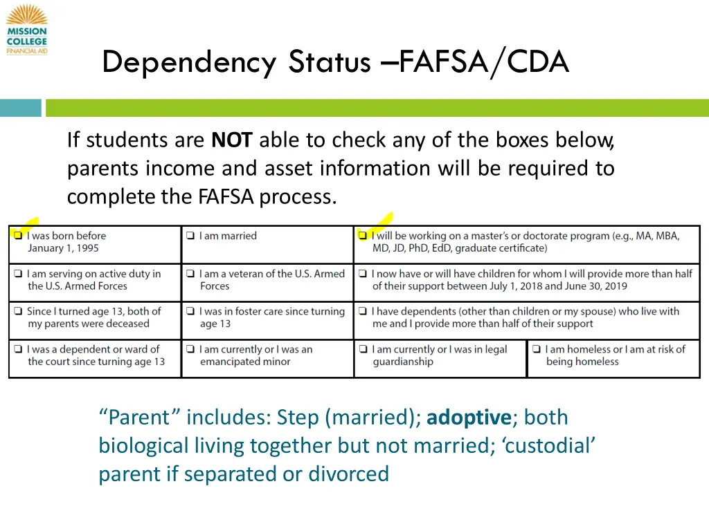 dependency status fafsa cda