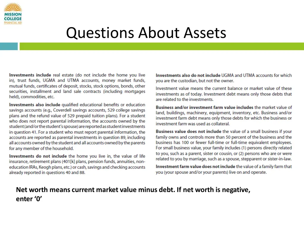 questions about assets