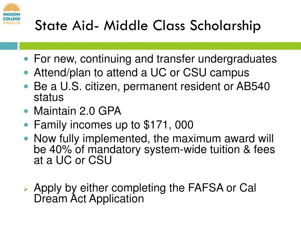 state aid middle class scholarship