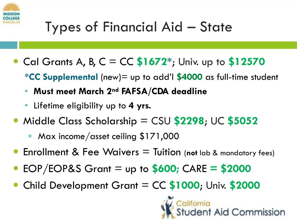 types of financial aid state