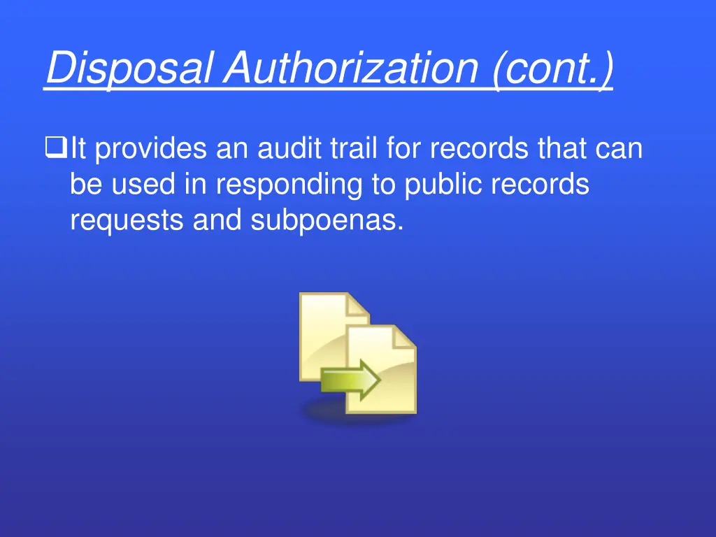 disposal authorization cont