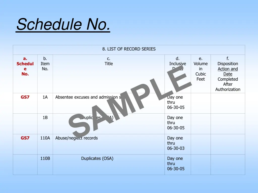 schedule no