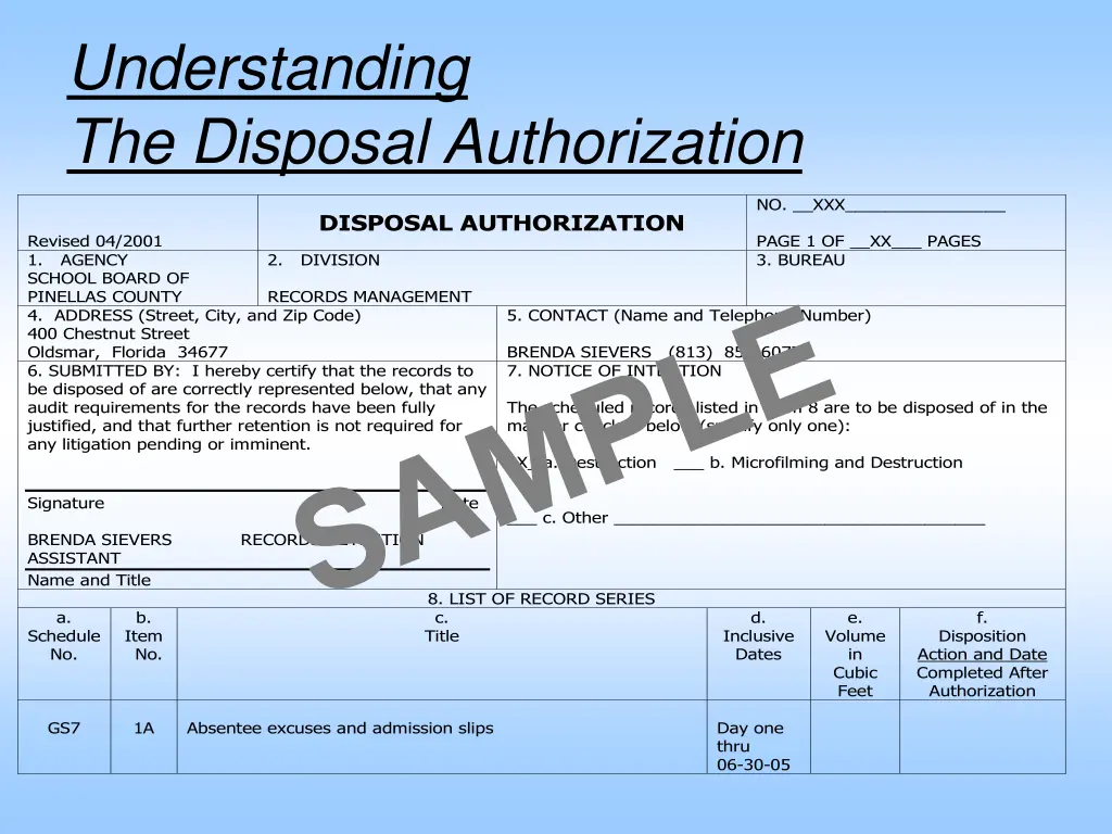 understanding the disposal authorization