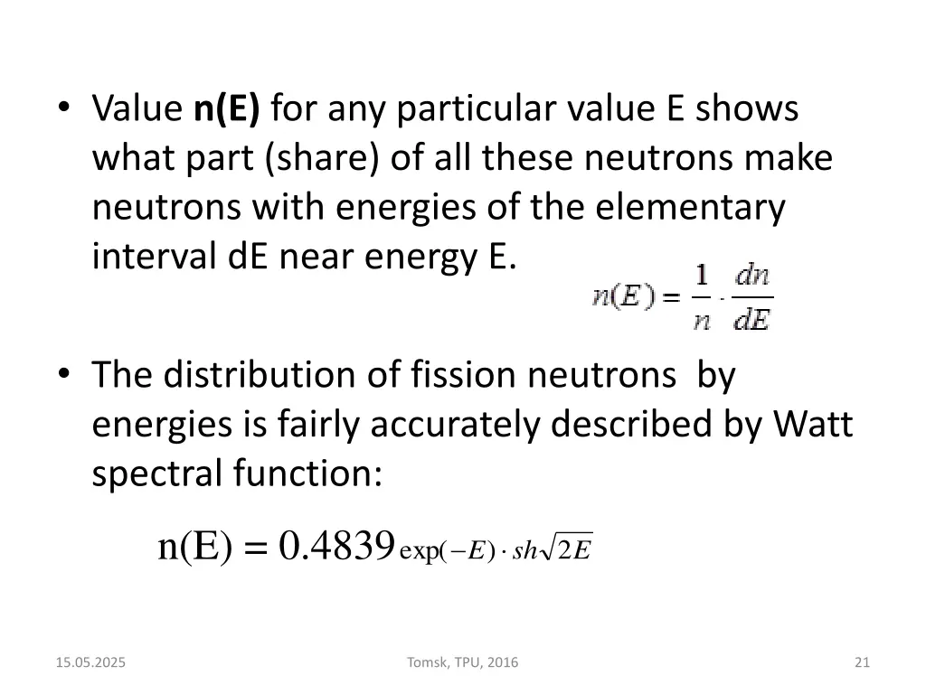value n e for any particular value e shows what