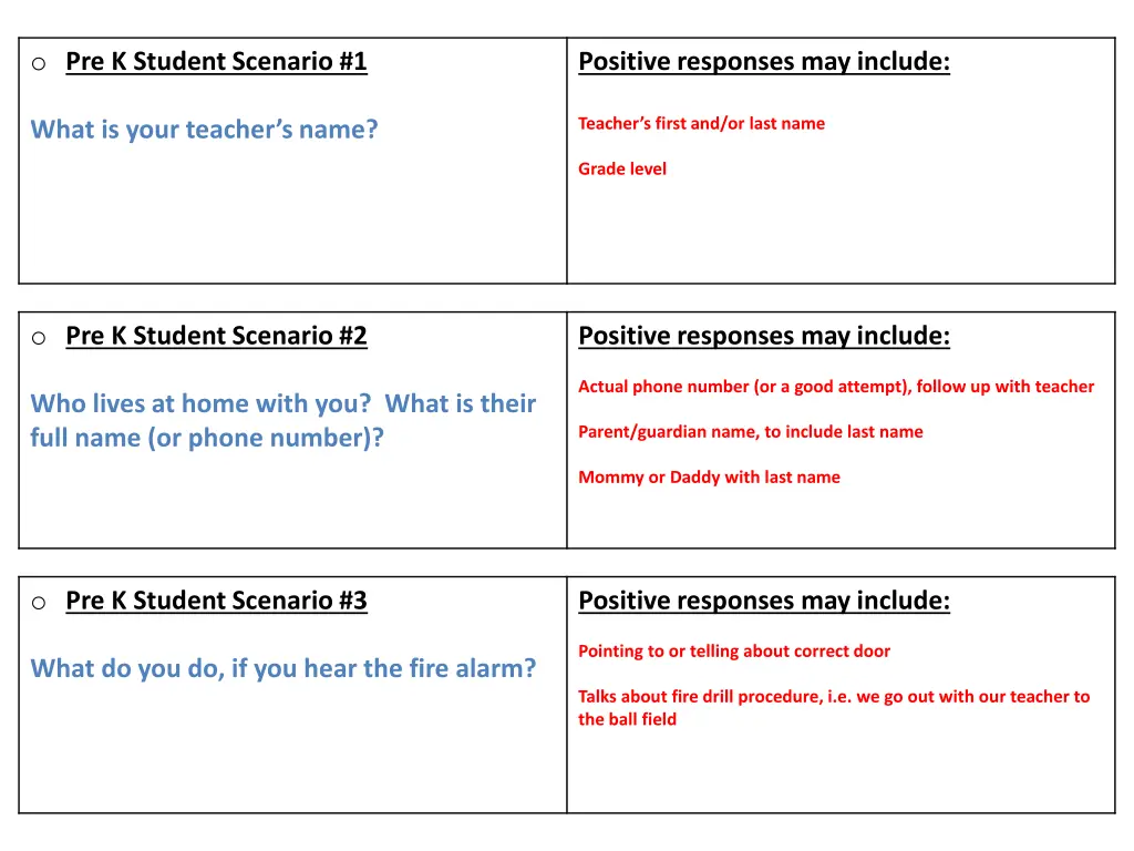 o pre k student scenario 1