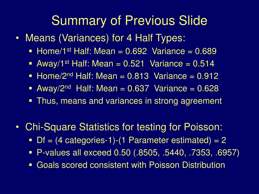 summary of previous slide means variances