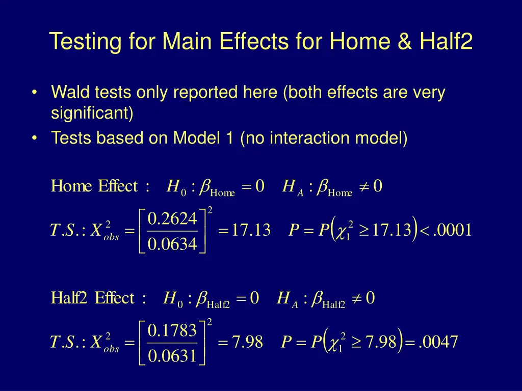 testing for main effects for home half2