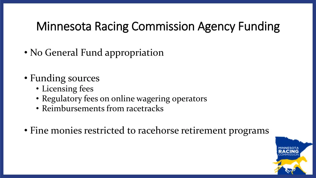 minnesota racing commission agency funding