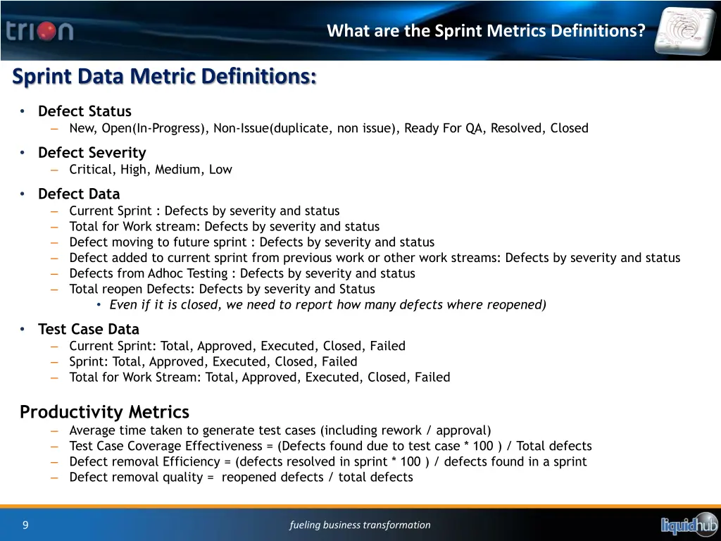 what are the sprint metrics definitions