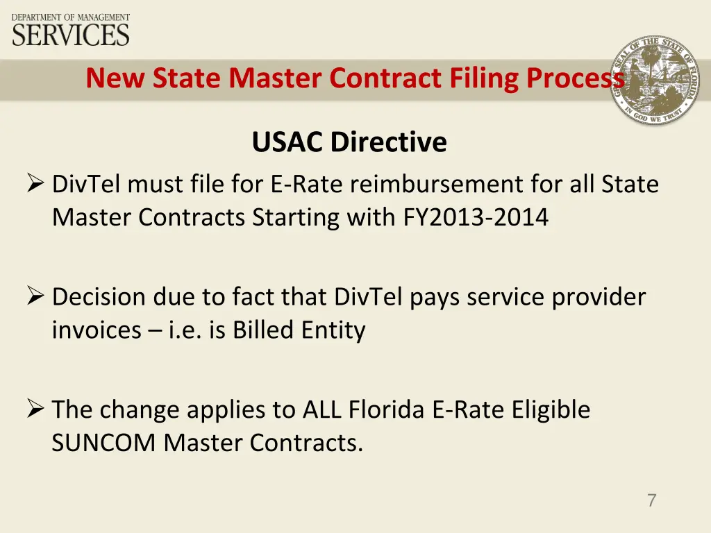 new state master contract filing process