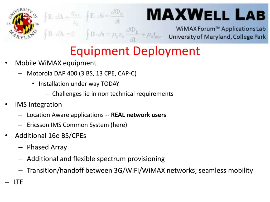 equipment deployment mobile wimax equipment