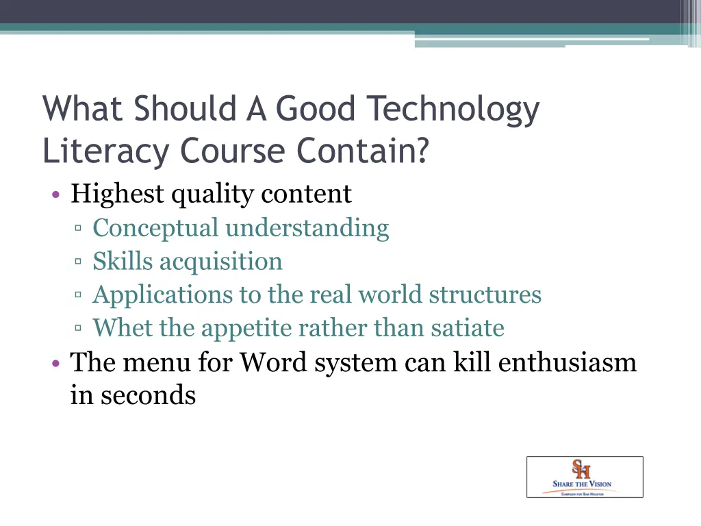 what should a good technology literacy course