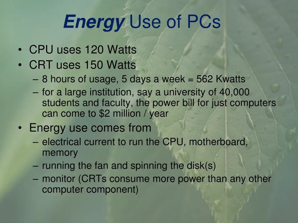 energy use of pcs