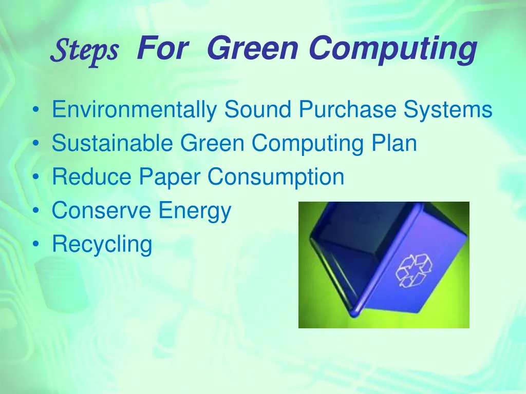 steps steps for green computing