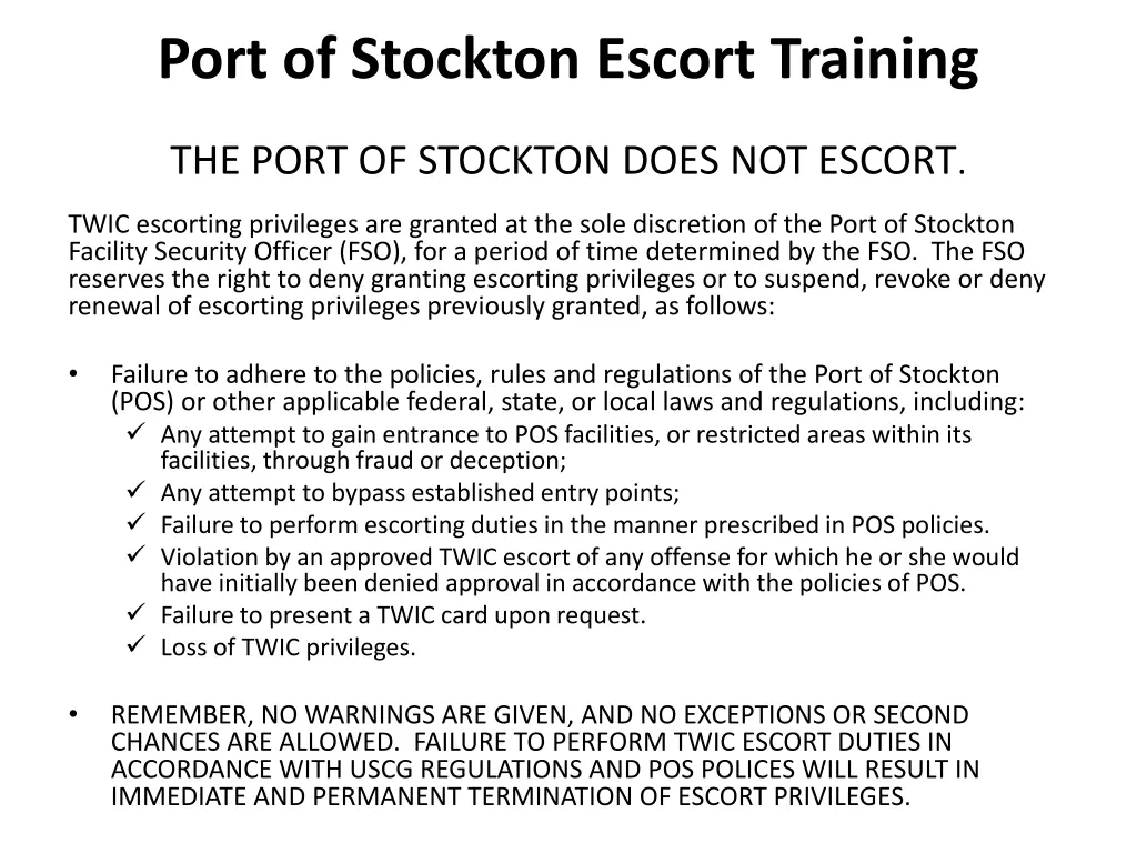 port of stockton escort training