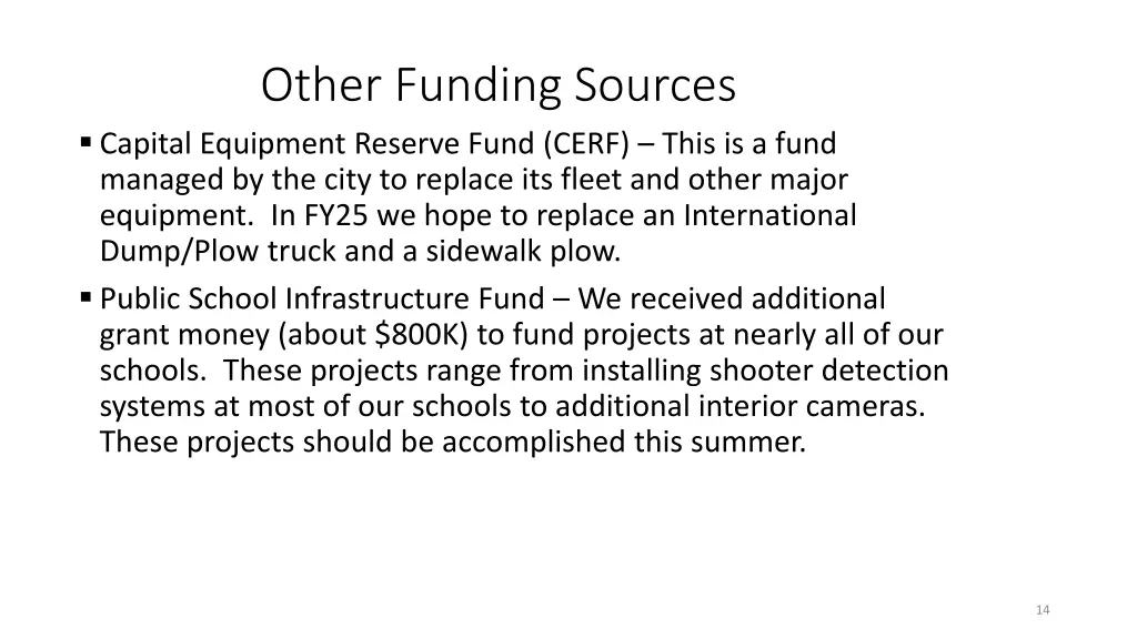 other funding sources capital equipment reserve
