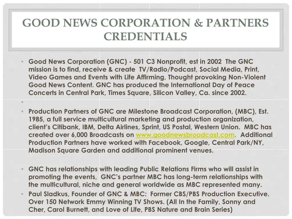 good news corporation partners credentials