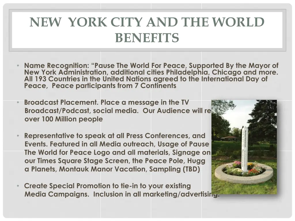 new york city and the world benefits