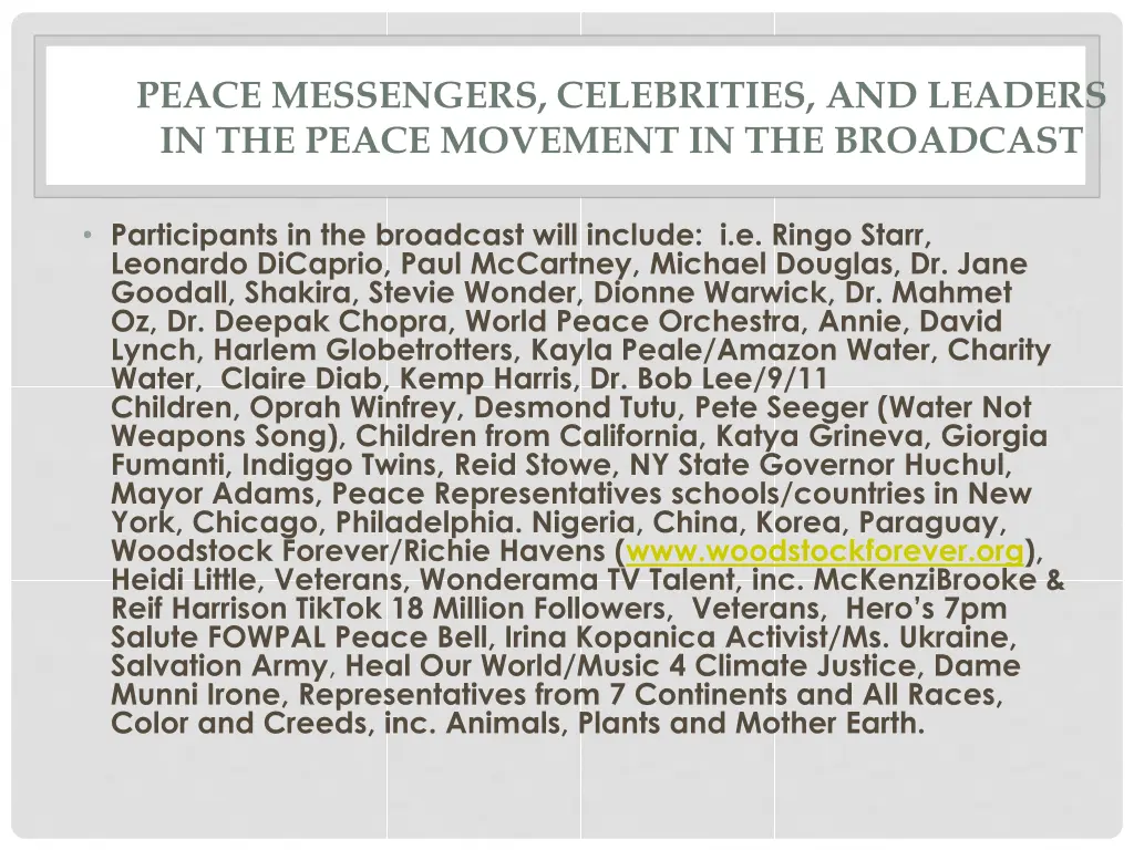 peace messengers celebrities and leaders
