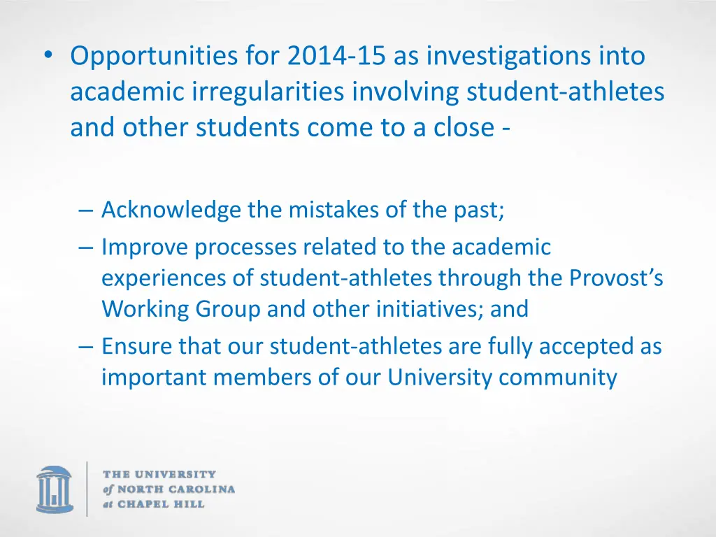opportunities for 2014 15 as investigations into
