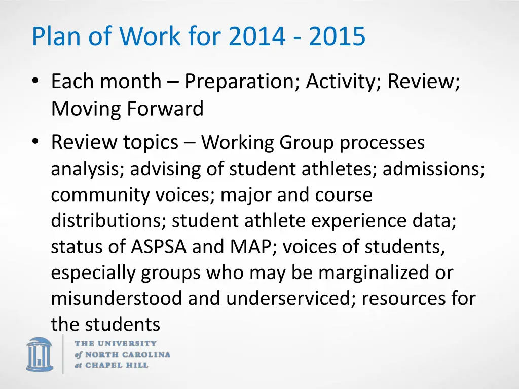 plan of work for 2014 2015