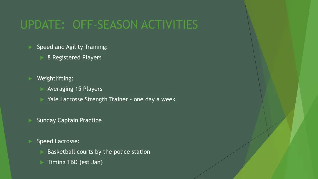 update off season activities