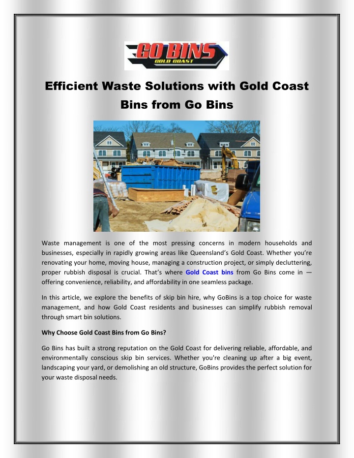 efficient waste solutions with gold coast bins