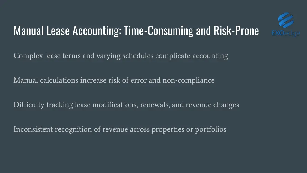 manual lease accounting time consuming and risk
