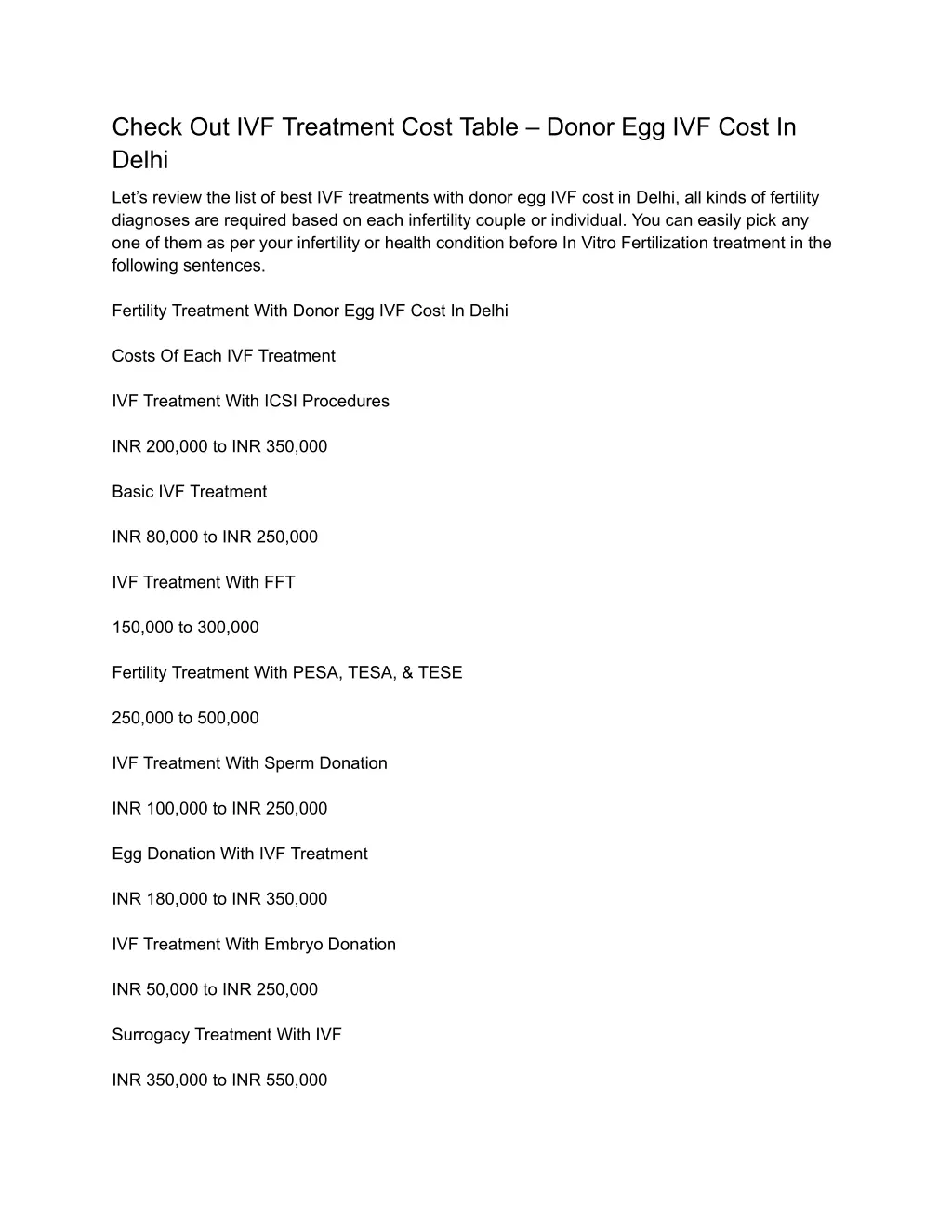 check out ivf treatment cost table donor
