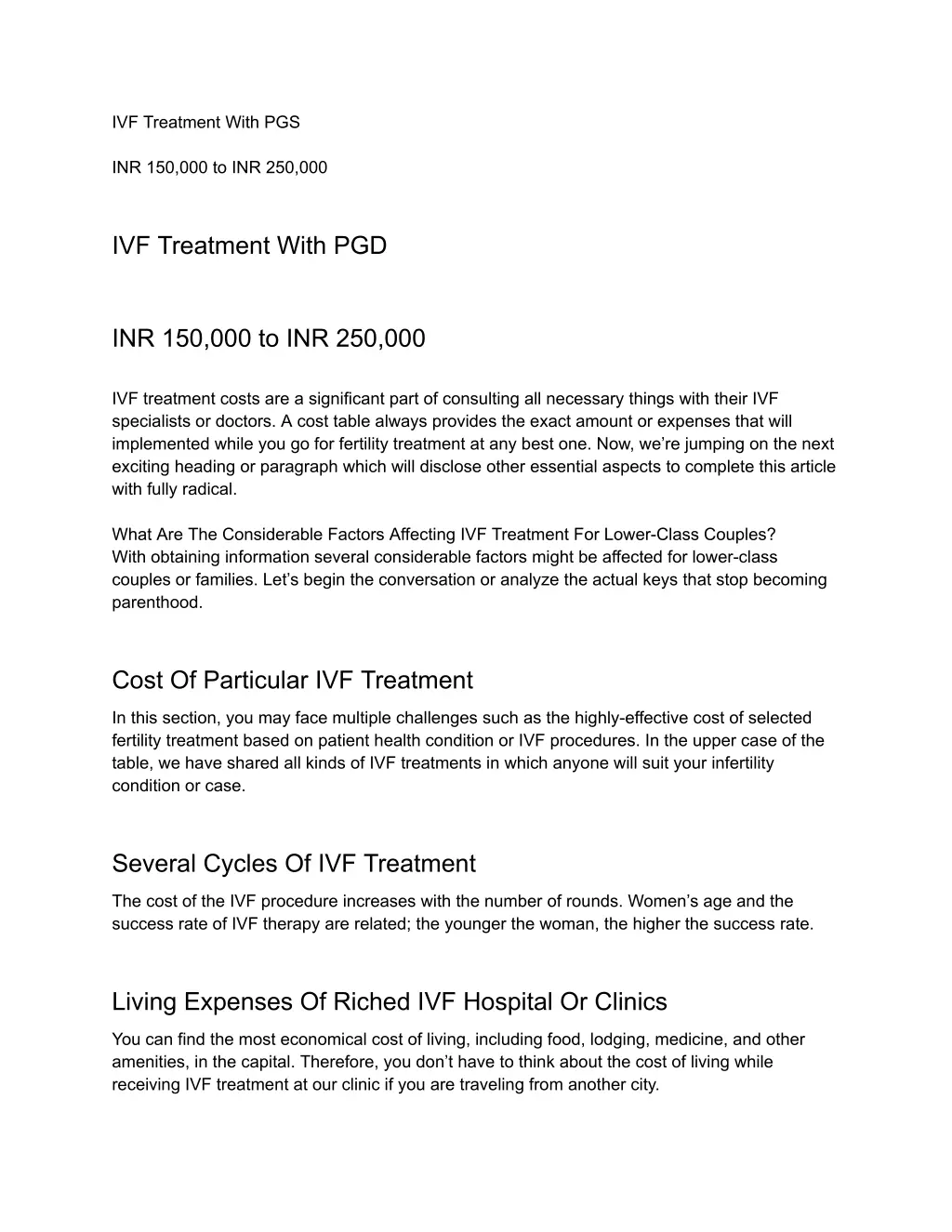 ivf treatment with pgs inr 150 000 to inr 250 000