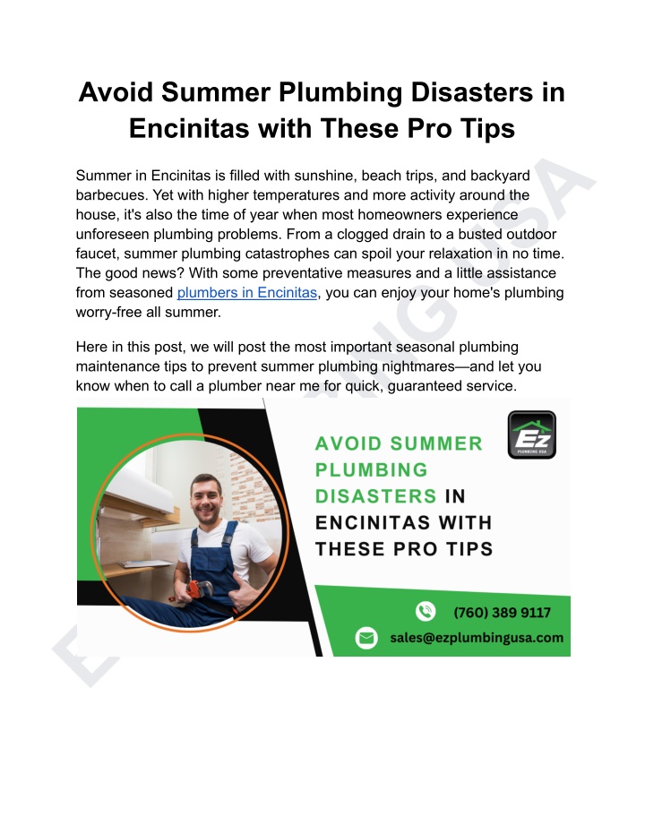 avoid summer plumbing disasters in encinitas with