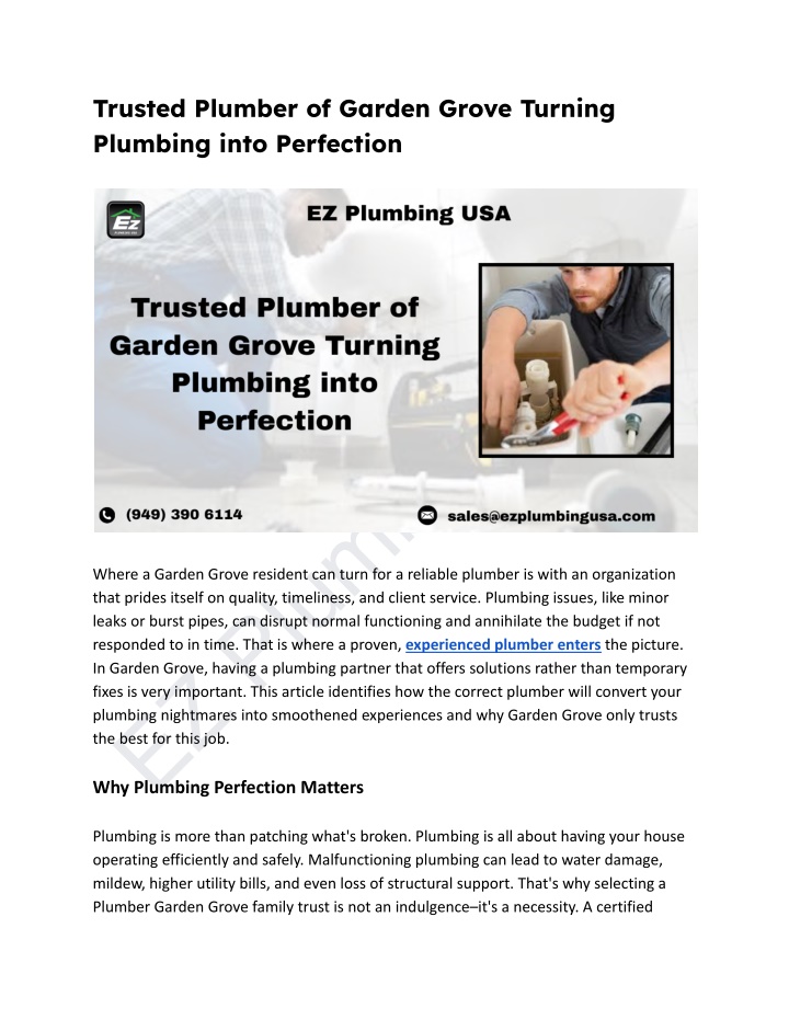 trusted plumber of garden grove turning plumbing