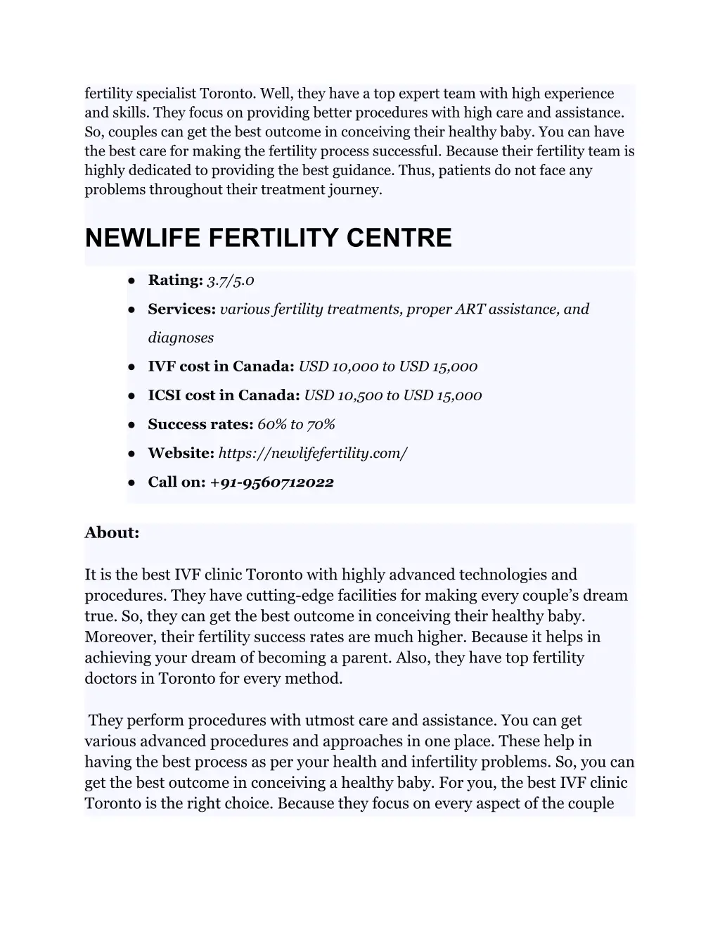 fertility specialist toronto well they have