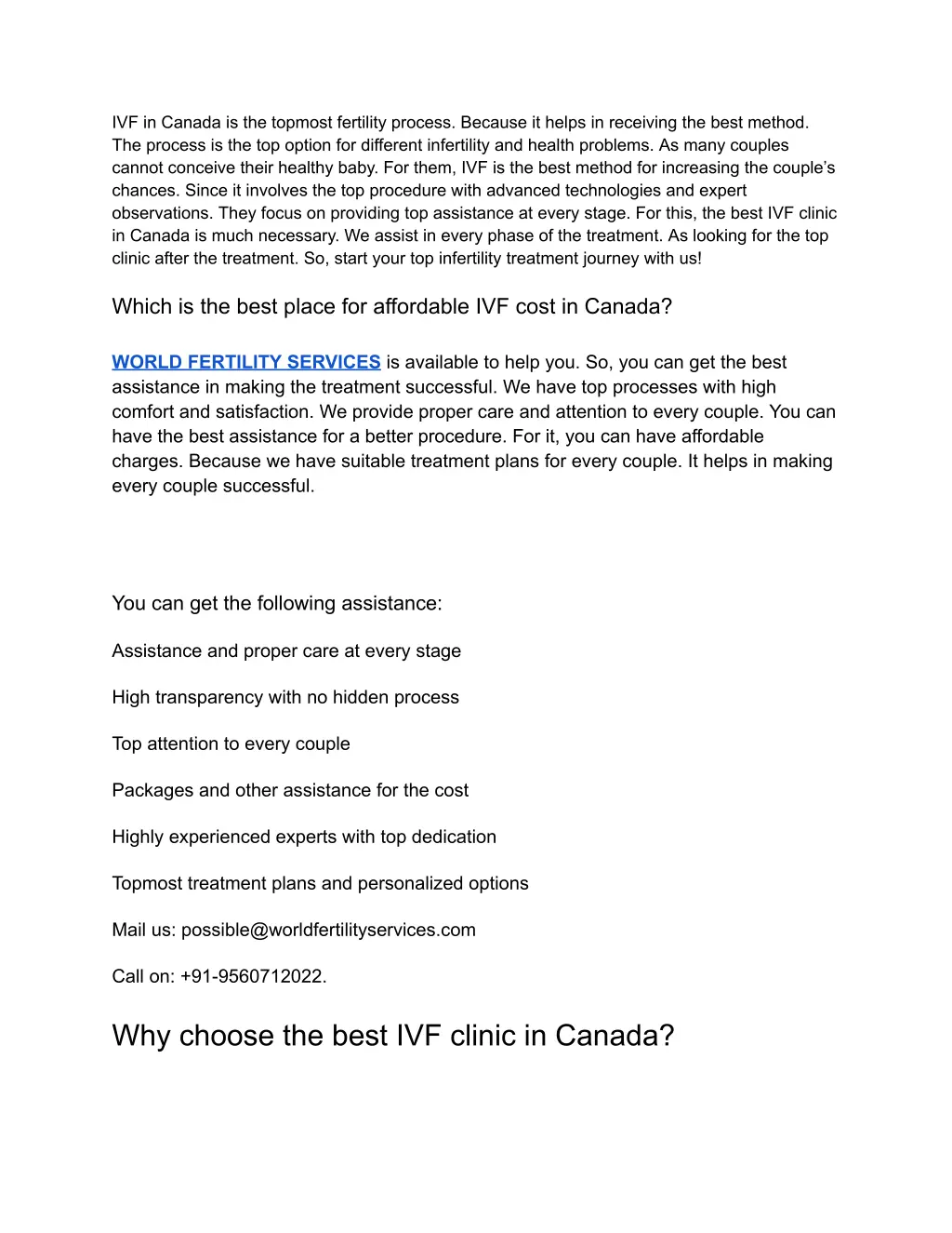 ivf in canada is the topmost fertility process