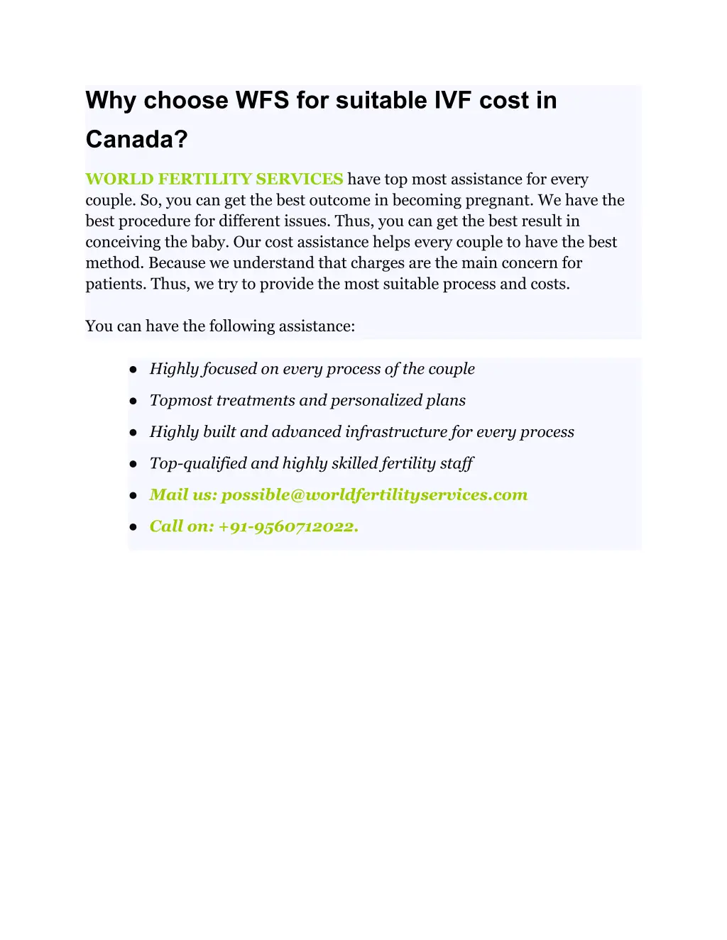 why choose wfs for suitable ivf cost in canada