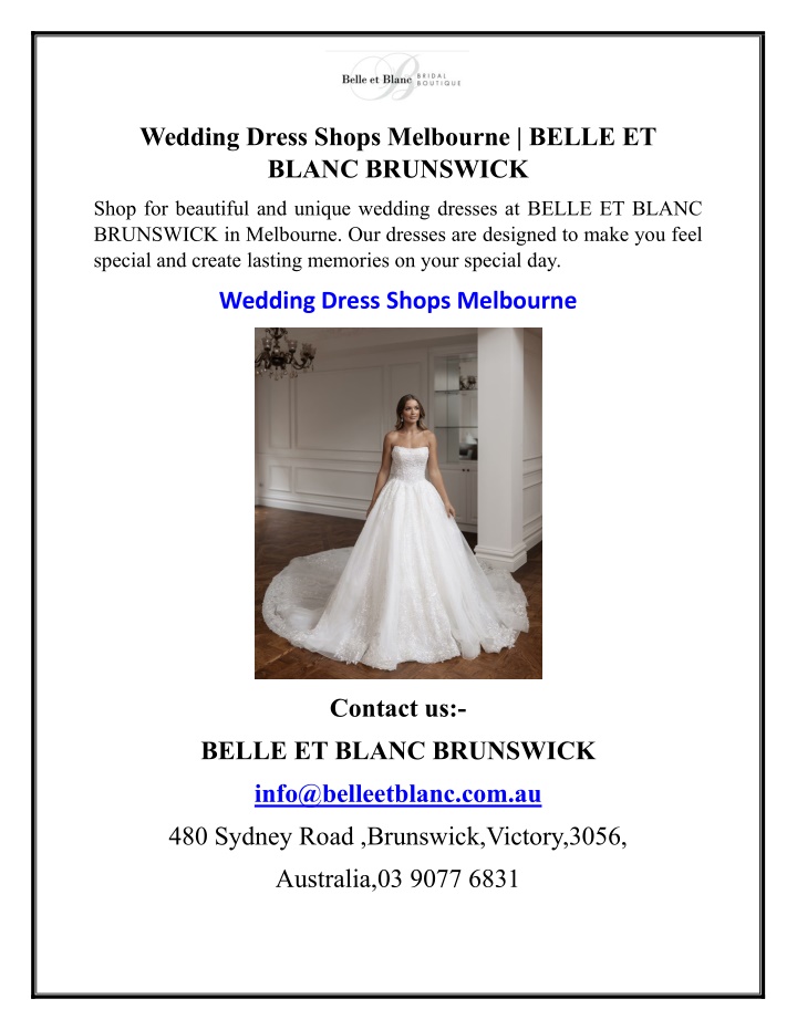 wedding dress shops melbourne belle et blanc