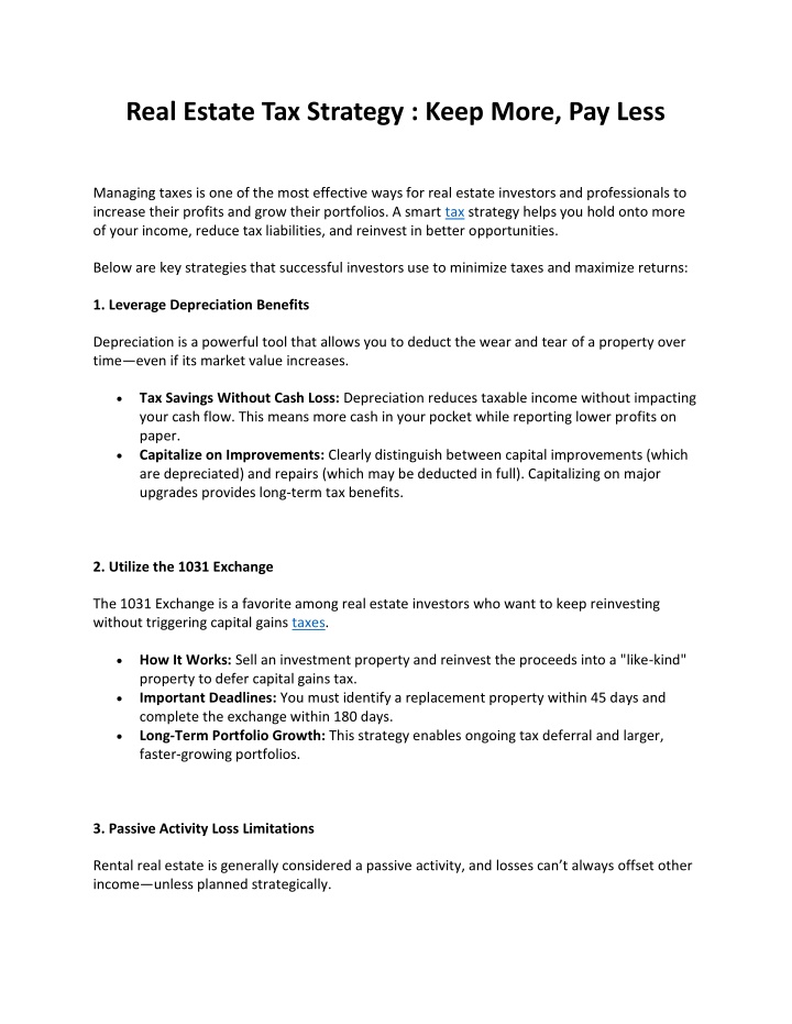 real estate tax strategy keep more pay less