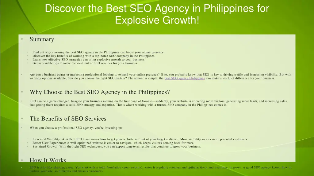 discover the best seo agency in philippines