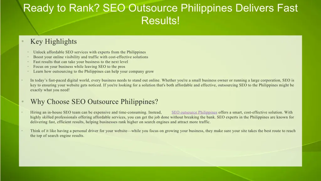 ready to rank seo outsource philippines delivers