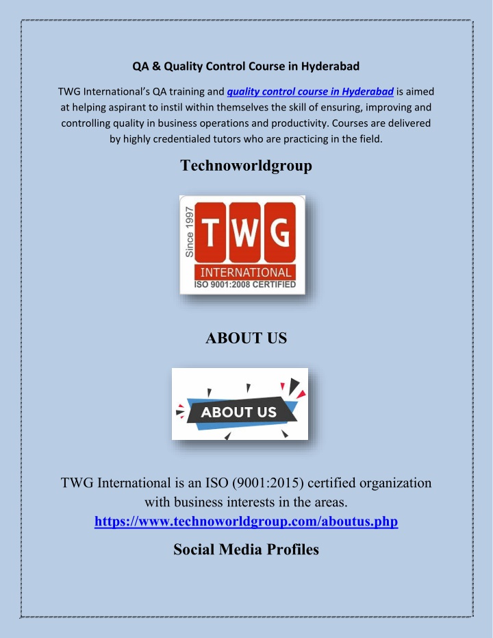 qa quality control course in hyderabad